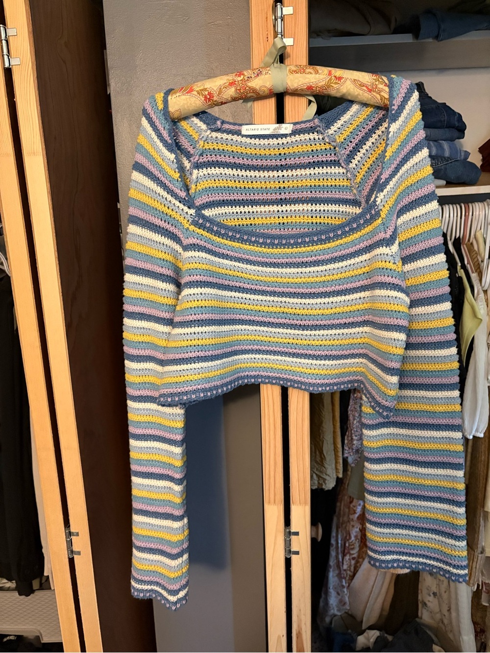 Striped Altar’d State Crochet Crop Sweater